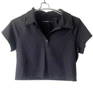 Aritzia TNA Action Black Cropped Polo Tee Size Large